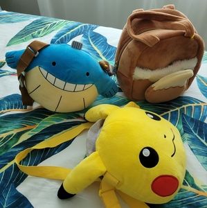 Set of 3 Pokémon plush bags from Japan